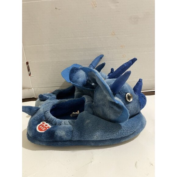 Build A Bear Kids Size XL 3-4 Blue Slip On Triceratops Dinosaur Slippers - Picture 4 of 7